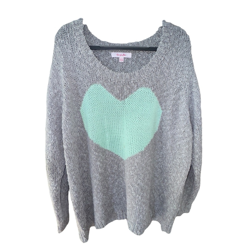 Simply Be Gray Knit Sweater with Mint Green Heart Size 20/22
